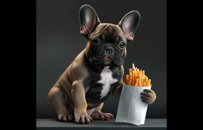 French Bulldogs eating french fries